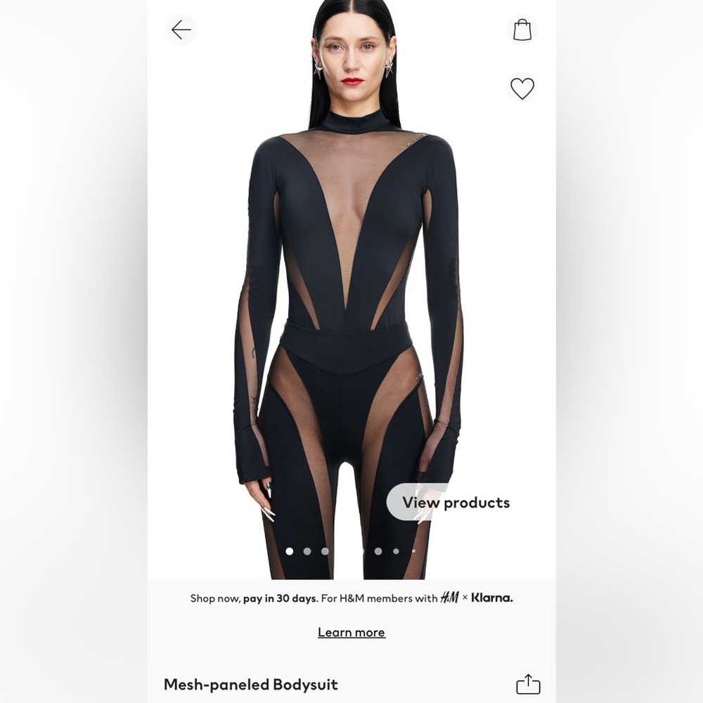 Mugler & H&M, limited edition collaboration mesh panel body suit, size XL, NWT